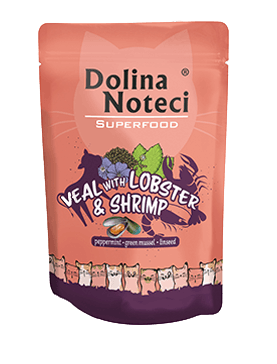 DOLINA NOTECI SUPERFOOD KOT CIELĘCINA, HOMAR, KREWETKI sasz.85g /10